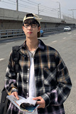 格子衬衫男长袖宽松港风2025春季新款衬衣韩版ins百搭上衣潮3014，男装衬衫，电商C208A