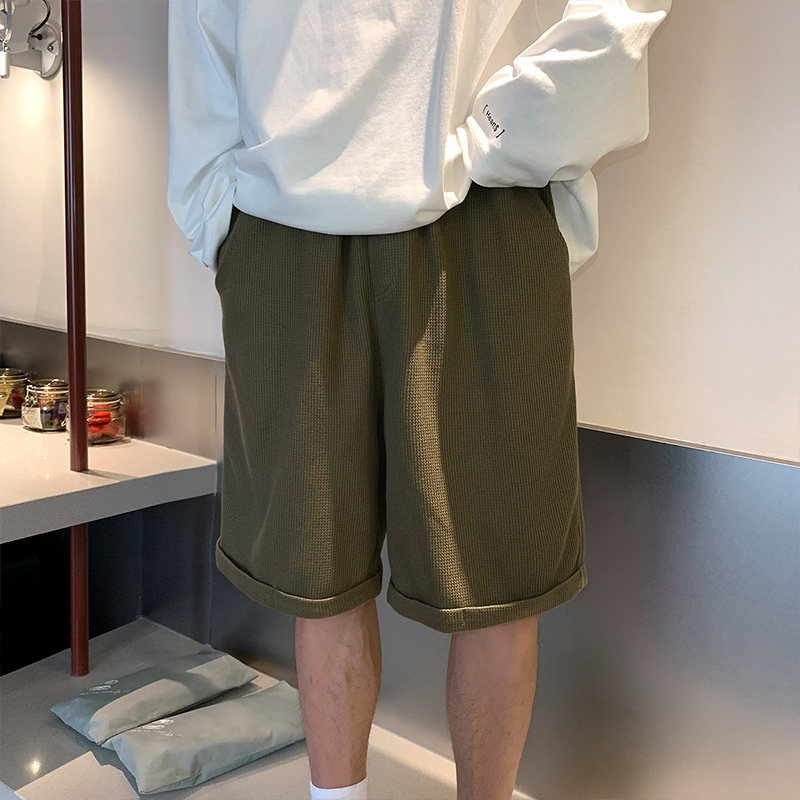 休闲短裤男夏季外穿宽松直筒裤衩潮流ins港风华夫格五分裤男6004,男装牛仔裤,电商C208A