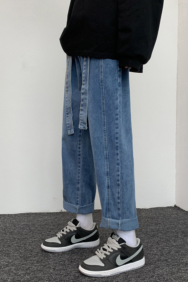 牛仔裤男2025年新款潮牌宽松直筒配腰带休闲阔腿裤裤子6662,男装牛仔裤,电商C208A