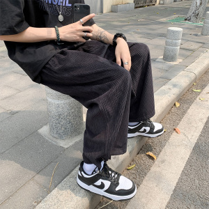 港风灯芯绒阔腿裤子男休闲纯色时尚简约学生潮流宽松直筒裤6634图片