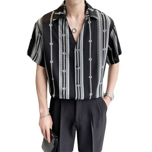 2025夏季青年男士潮牌印花短袖衬衫尖领超薄上衣男C203A-8810-P58图片