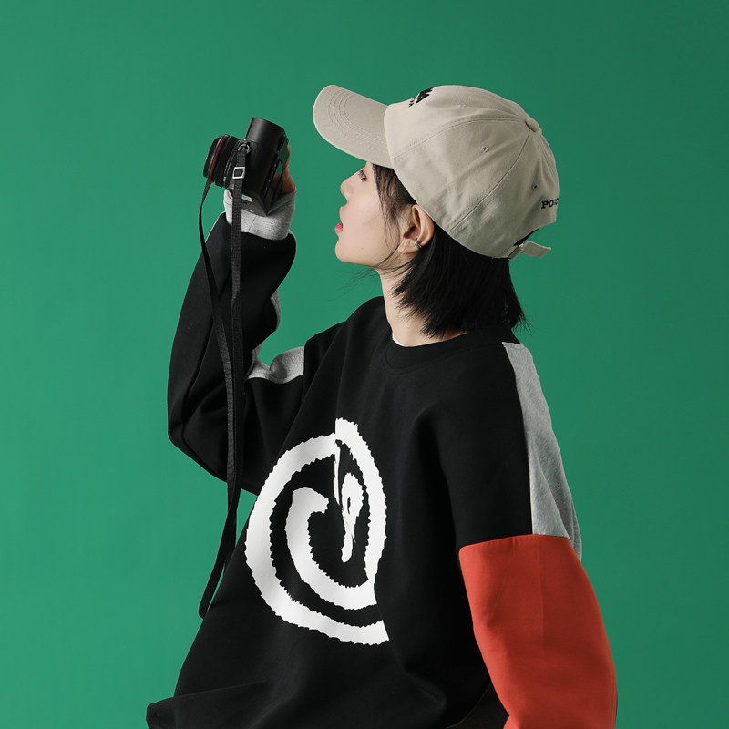 卫衣女新款2021潮ins中性韩版设计感小众chic港风拼接上衣图片
