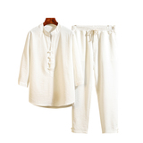 春季新款风套装亚麻七分袖衬衫复古棉麻九分裤C203A-6711P85，男装衬衫，电商C208A