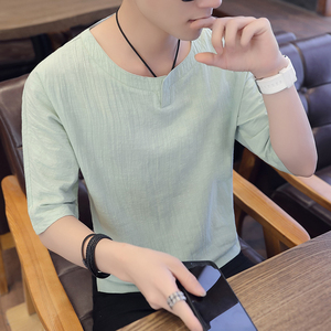 2025夏季棉麻新款短袖T恤衫男风大码休闲衬衫C203A-8099-P35,男装T恤,电商C208A