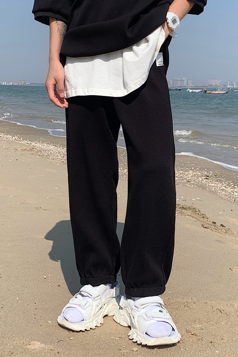 华夫格裤子男士春秋季宽松束脚裤青少年宽松休闲长裤6630,男装休闲裤,电商C208A