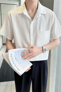 青少年男生夏季短袖纯色衬衫白色超薄尖领衬衣C203A-8821-P58控78图片