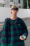 春秋卫衣男2025新款潮流宽松条纹纯棉圆领套头上衣男青年潮牌3018，男装卫衣，电商C208A
