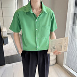 2025夏季新款男士短袖纯色衬衫薄款冰丝休闲上衣C203A-8821-P58，男装T恤，电商C208A