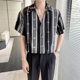 2025夏季青年男士潮牌印花短袖衬衫尖领超薄上衣男C203A-8810-P58，男装T恤，电商C208A