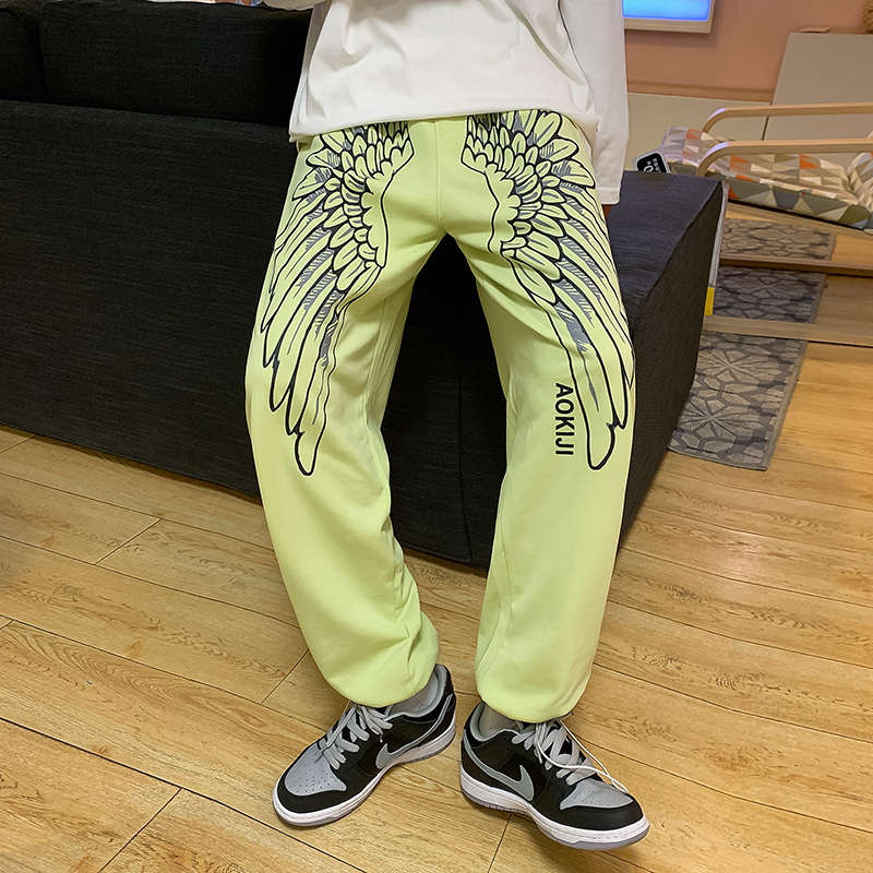 艺术感慵懒裤子高街ins潮灰色翅膀运动卫裤男boy长裤6648，男装休闲裤，电商C208A