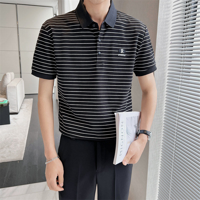 夏季男士商务休闲条纹Polo衫帅气百搭时尚短袖t恤C203A-8806-P58,男装T恤,电商C208A