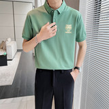 2025夏季青少年短袖印花Polo衫时尚百搭黑色半袖t恤C203A-8803P58，男装T恤，电商C208A