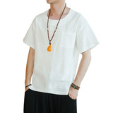 夏季棉麻短袖T恤男宽松大码圆领纯色亚麻衣服潮C203A-8002P45控69，男装T恤，电商C208A