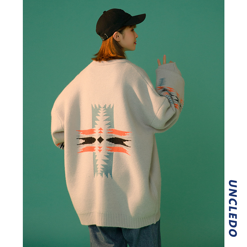 毛衣女外穿春秋季宽松复古美式字母印花慵懒风针织上衣5100，男装针织衫/毛衣，电商C208A