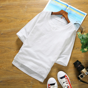 2025新款潮牌棉麻V领T恤男士休闲短袖宽松体恤上衣C203A-8099-P35图片
