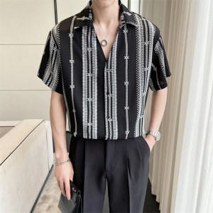 2025夏季青年男士潮牌印花短袖衬衫尖领超薄上衣男C203A-8810-P58图片