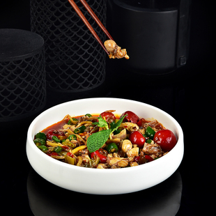 中式纯白色陶瓷圆形深汤盘饭店红烧菜蒸菜蒸蛋鼓形汤钵商用圆深盘