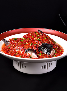 饭店陶瓷蜡烛加热炉红色圆形保温菜盘子剁椒鱼头盘大盘鸡专用餐具