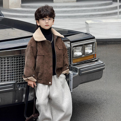 男童宝宝外套毛领2025秋冬新款加