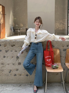 四面弹2026早春新款韩版高腰显瘦微喇牛仔裤女百搭喇叭十分裤DADA