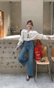 四面弹2026早春新款韩版高腰显瘦微喇牛仔裤女百搭喇叭十分裤DADA