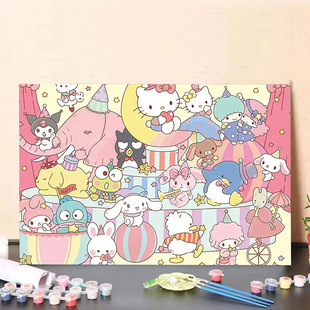 三丽鸥全家福Kitty猫卡通动画数字油画diy美乐蒂库洛米涂色油画