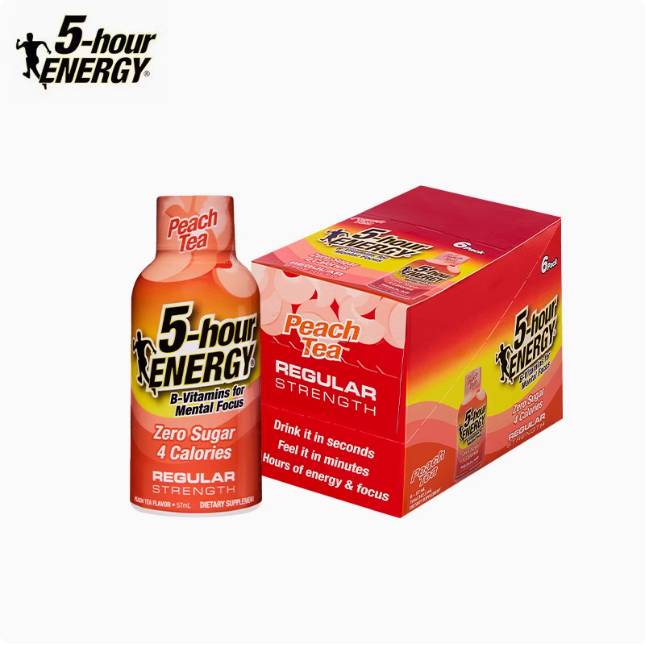 美国5-hour ENERGY维生素运动功能饮料5小时能量蜜桃茶味57mlx6瓶