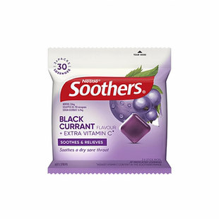 澳洲雀巢Soothers润喉糖温和清凉黑加仑味30粒袋装 维c薄荷醇清新