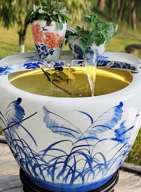 流水瀑布陶罐搭配流水盆古法缸养鱼循环鱼缸鱼池民宿复古罐过滤器