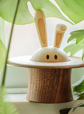 原上城八音盒魔术师的兔子木质音乐盒桌面摆件原创实木生日礼物