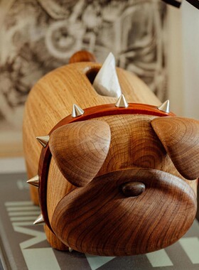 创意设计可爱实木小狗纸巾盒家用儿童房客厅抽纸收纳盒