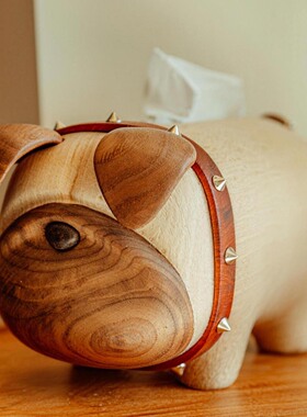 创意设计可爱实木小狗纸巾盒家用儿童房客厅抽纸收纳盒