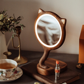纪念日礼物高端原创设计实木化妆镜LED梳妆台摆件送女友可爱创意