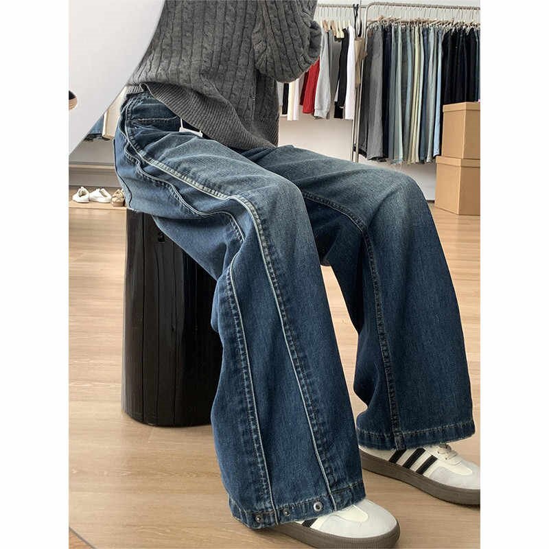 美式复古水洗阔腿牛仔裤女2026春夏新款大码直筒宽松显瘦拖地裤子