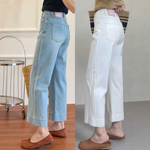 白色直筒牛仔裤女2026春季新款大码胖mm梨型身材显瘦宽松阔腿裤子