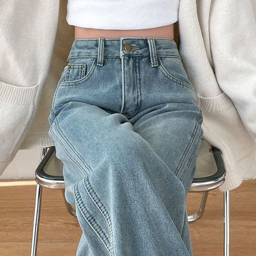浅蓝色高腰阔腿牛仔裤女2026春秋季薄款新款显瘦窄版直筒阔腿裤子