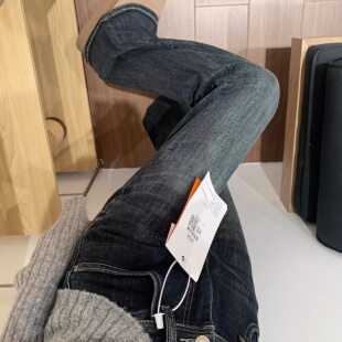 美式复古蓝灰色微喇叭牛仔裤女春秋季薄款新款高腰弹力显瘦马蹄裤