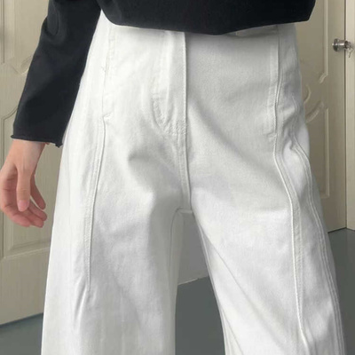 白色弯刀牛仔裤女2025新款秋冬季高腰宽松梧桐裤阔腿香蕉镰刀裤子