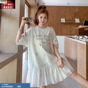 韓版 寬松減齡小個子T恤裙潮 新款 白色學(xué)院風(fēng)印花連衣裙女2025夏季