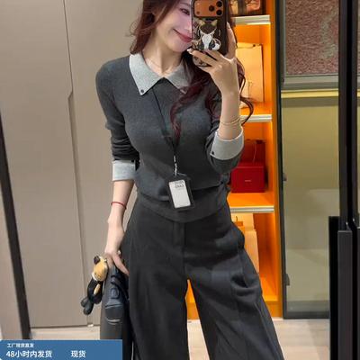 韩系高级感灰色polo领针织衫女秋冬穿搭修身显瘦毛衣打底内搭上衣