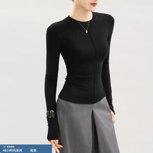 圆领黑色加绒打底衫女冬高级感可外穿爆款超好看加厚内搭磨毛上衣