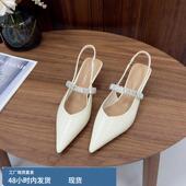 气质包头后空凉鞋 法式 2025新款 女一字带细跟水钻单鞋 尖头高跟鞋