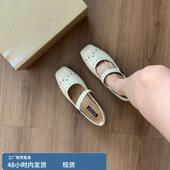 雕花方头浅口一字低跟单鞋 女法式 小众高级感复古玛丽珍鞋 羊皮版