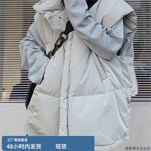 大码300斤胖妹妹立领羽绒棉服马甲女秋冬中长款加厚坎肩百搭外套2