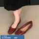 瓢鞋 女温柔风通勤蝴蝶结晚晚鞋 酒红色方头内增高浅口单鞋 羊皮版