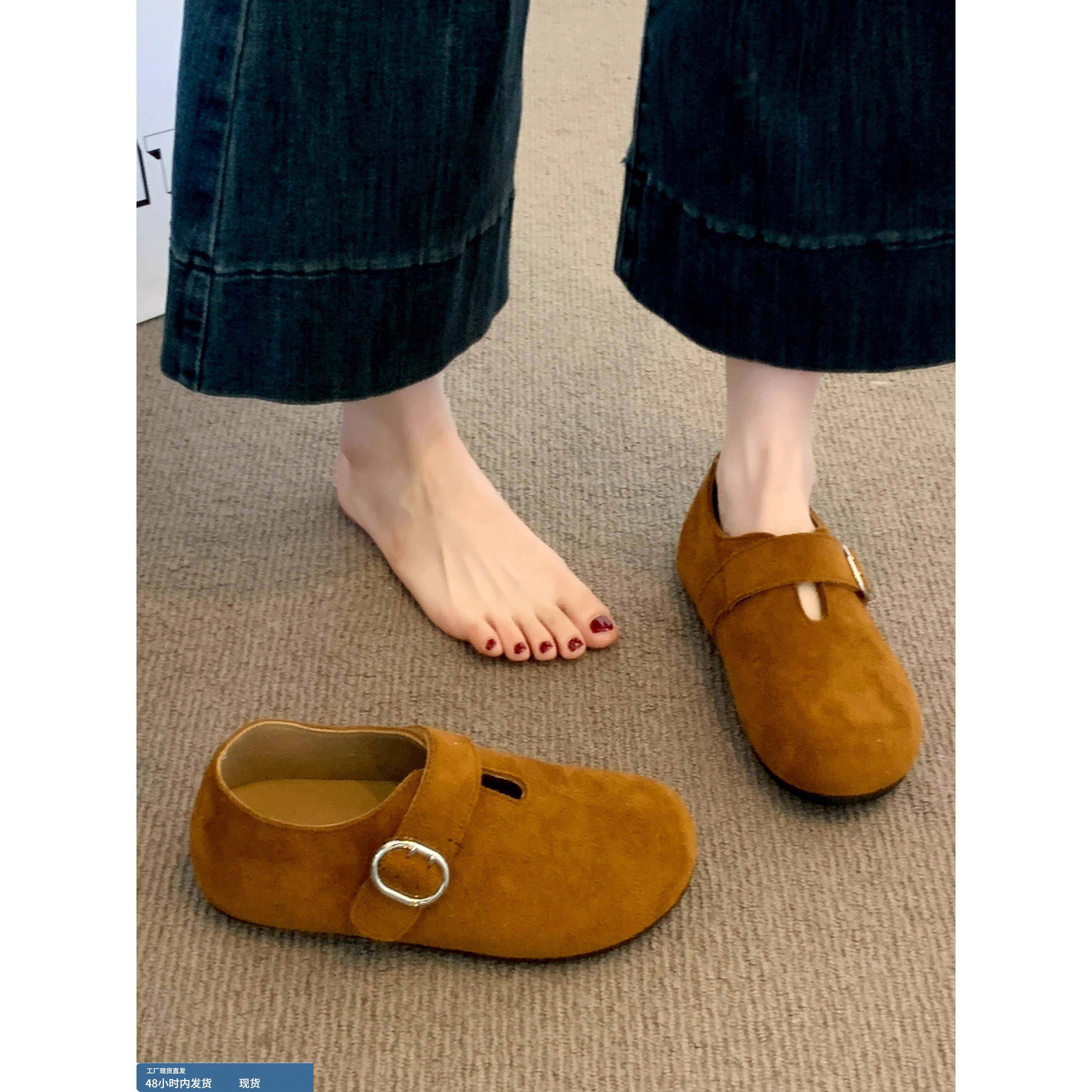 爆款内增高全包勃肯鞋女2025秋季新款一字扣单鞋休闲博肯豆豆鞋子