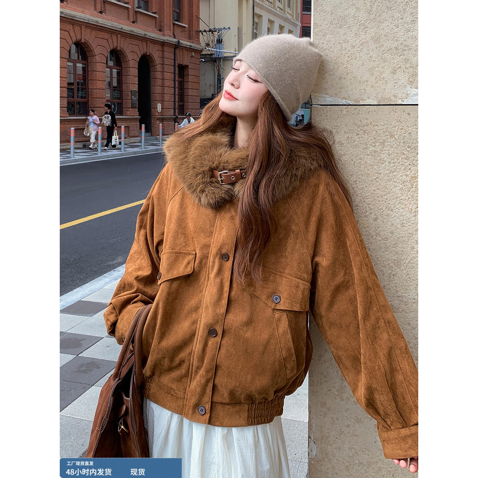 美拉德覆古大毛领派克服女2025冬季新款加厚保暖兔毛内胆棉衣外套