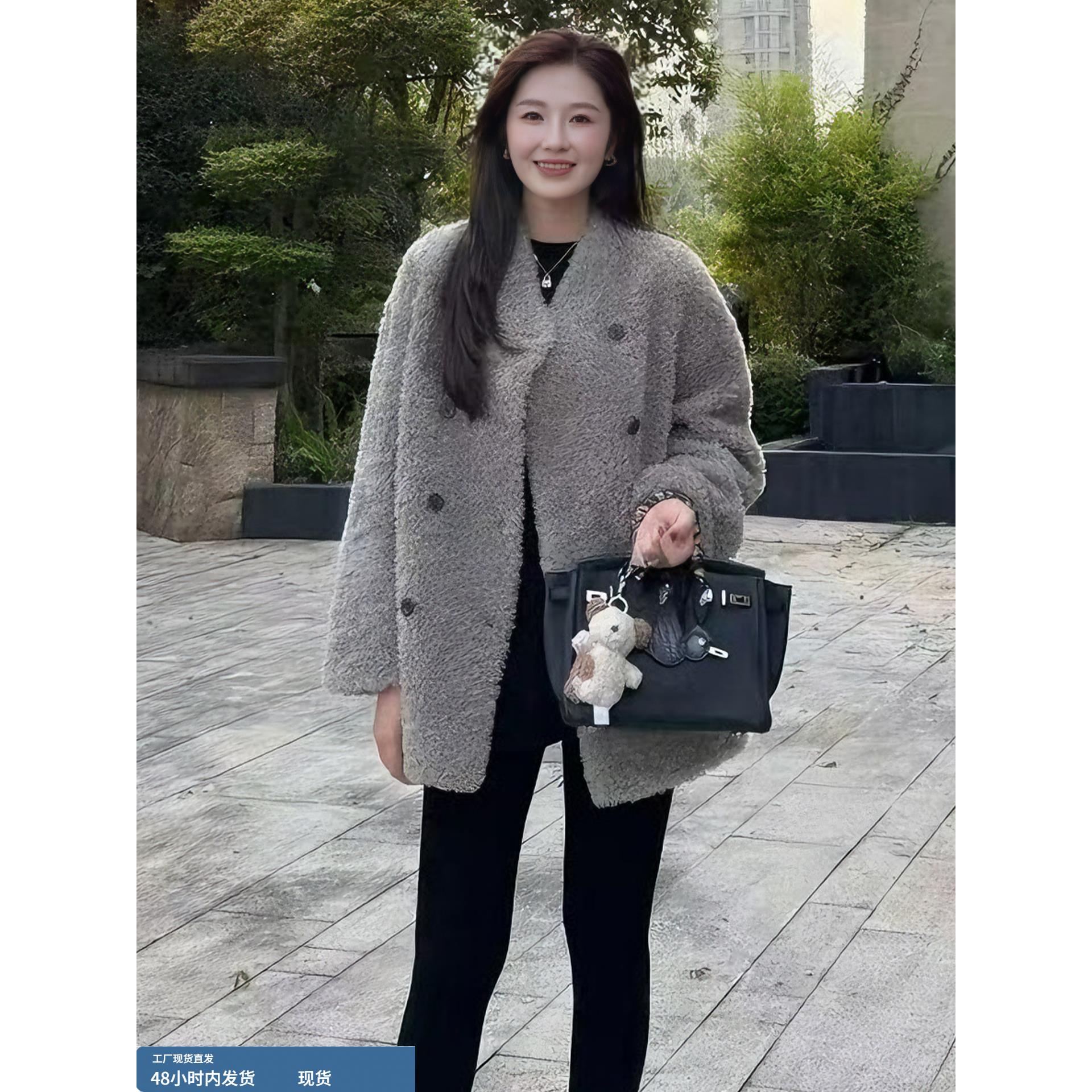 双排扣羊羔毛绒加厚保暖外套女款秋冬装2025新款今年流行爆款上衣