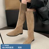 秋冬季 平底不过膝长筒靴女2025新款 显瘦骑士高筒长靴 爆款 羊皮版