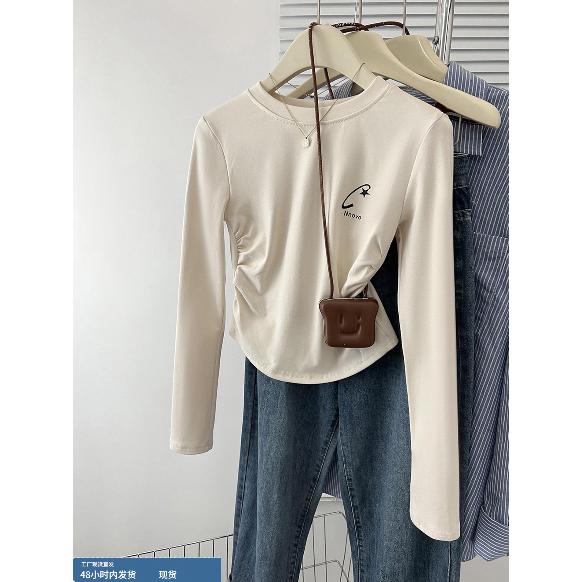 辣妹长袖短款正肩修身t恤2025早秋季新款打底衫设计感小众上衣女